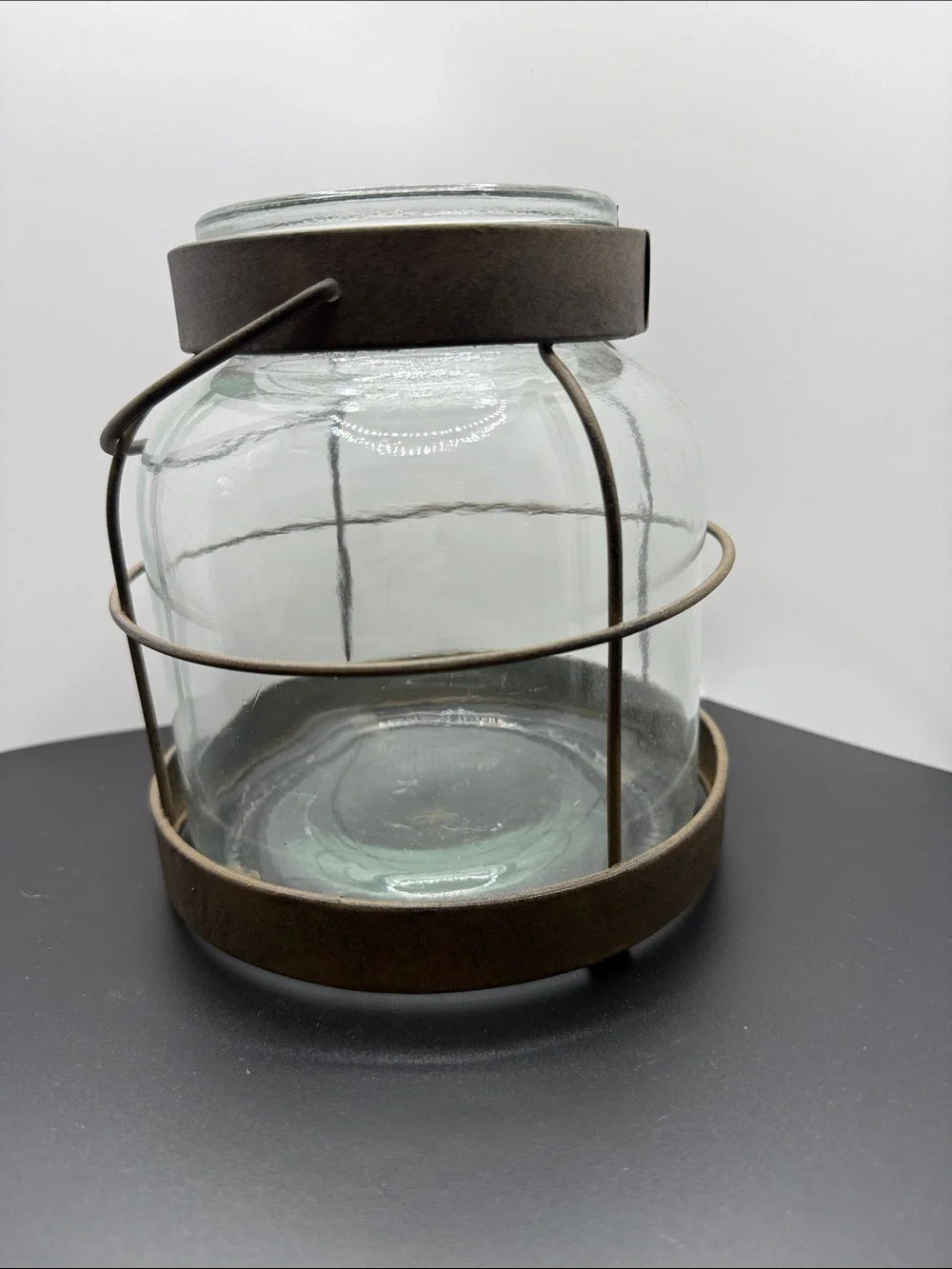 Rustic Glass Lantern with Brown Metal Cage - Home Accents